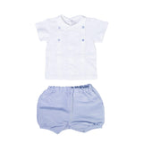 Completo Spezzato In Cotone Con Pantaloncino Panna-Celeste Neonato TETO E TATTA CC4620 - TETO E TATTA - LuxuryKids