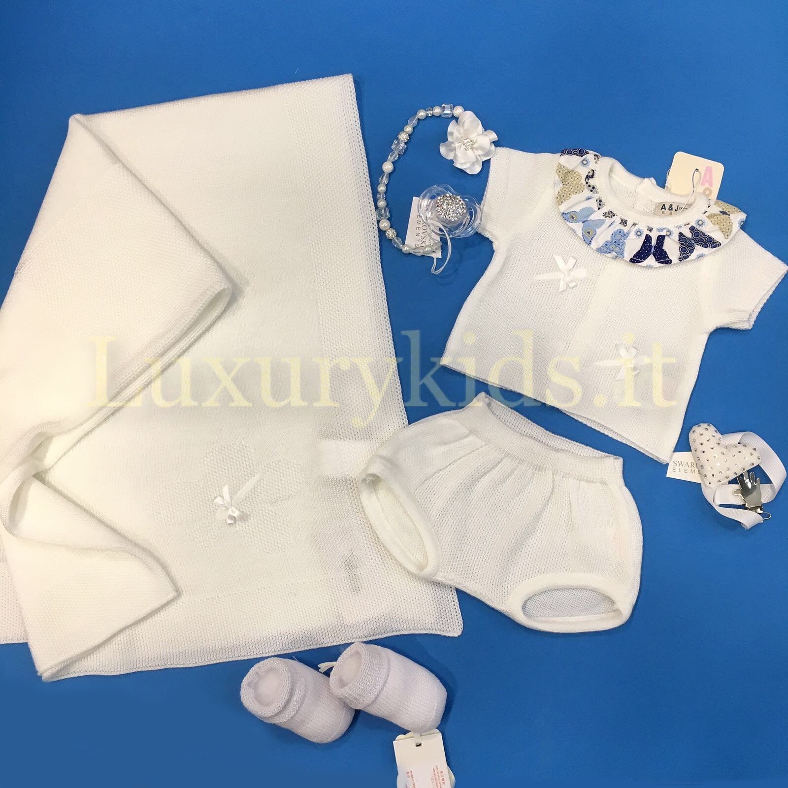 Coperta Corredino  Neonata Bianca A&J 163 - A&J - LuxuryKids