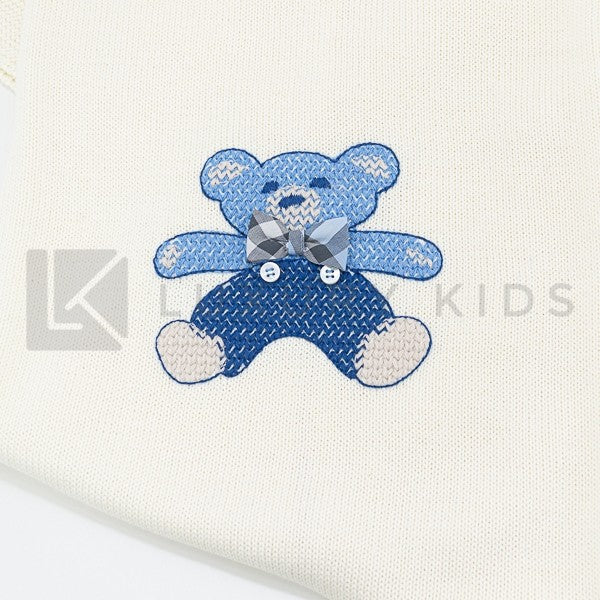 Coperta In Lana Panna Con Applicazione Di Orso In Lana Blu Neonato LA SARTORIA DEI PICCOLI LC359 - LA SARTORIA DEI PICCOLI - LuxuryKids