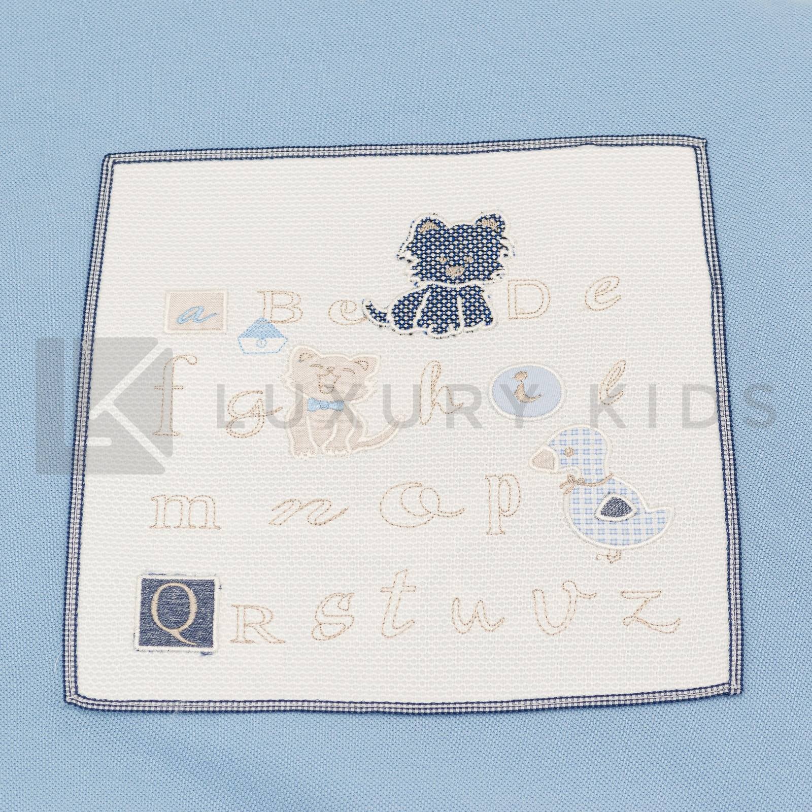 Copertina Imbottita Sfoderabile Azzurra In Piquet Con Patch Lettere Neonato La Sartoria Dei Piccoli LC752 - LA SARTORIA DEI PICCOLI - LuxuryKids