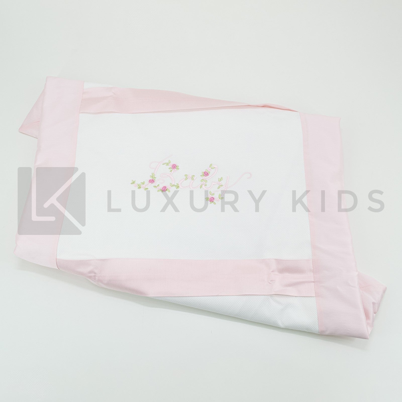 Copertina Imbottita Sfoderabile In Piquet Con Bordatura In Raso Rosa Neonata La Sartoria Dei Piccoli LC760 - LA SARTORIA DEI PICCOLI - LuxuryKids