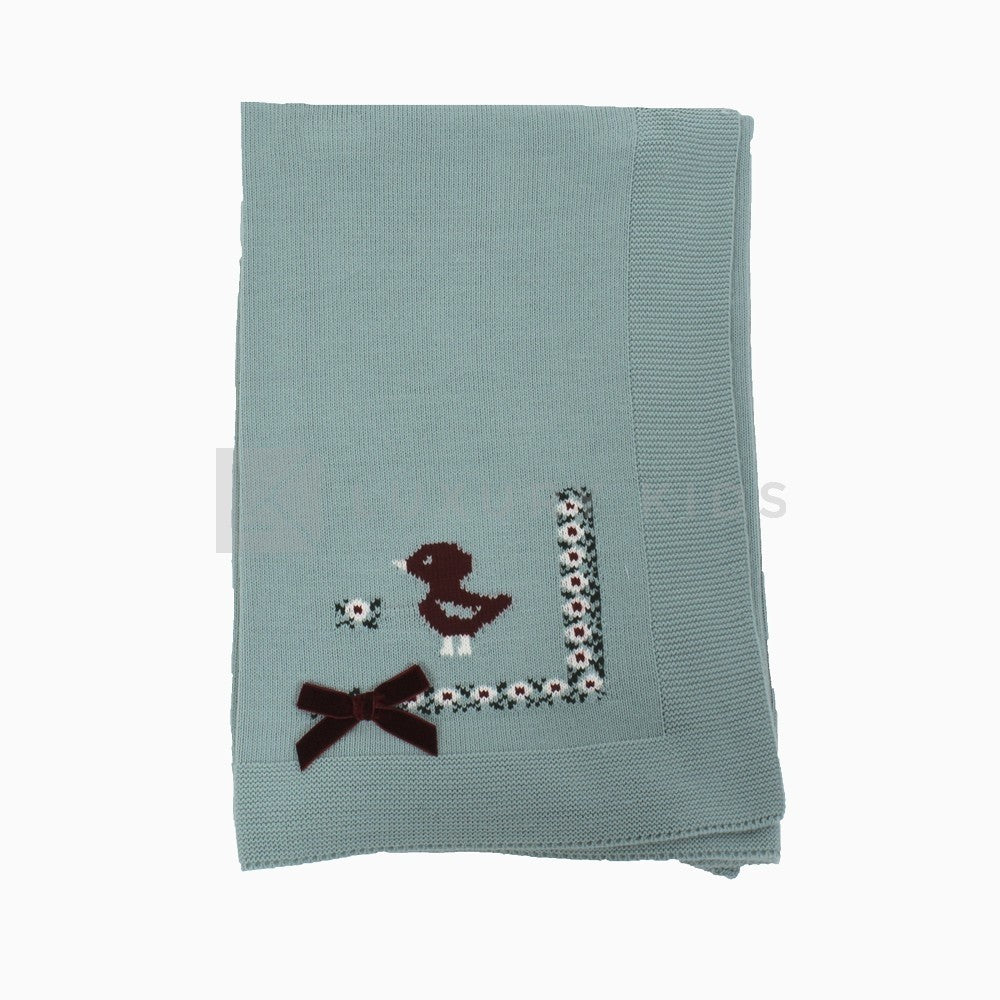 Copertina In Tinta Unita Verde Con Ricamo Papera Neonato A&J 400 - A&J - LuxuryKids