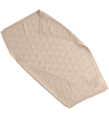 Copertina Per Carrozzina In Tricot con Cuori Ricamati Beige Neonato MINIBANDA 2330 - MINIBANDA - LuxuryKids