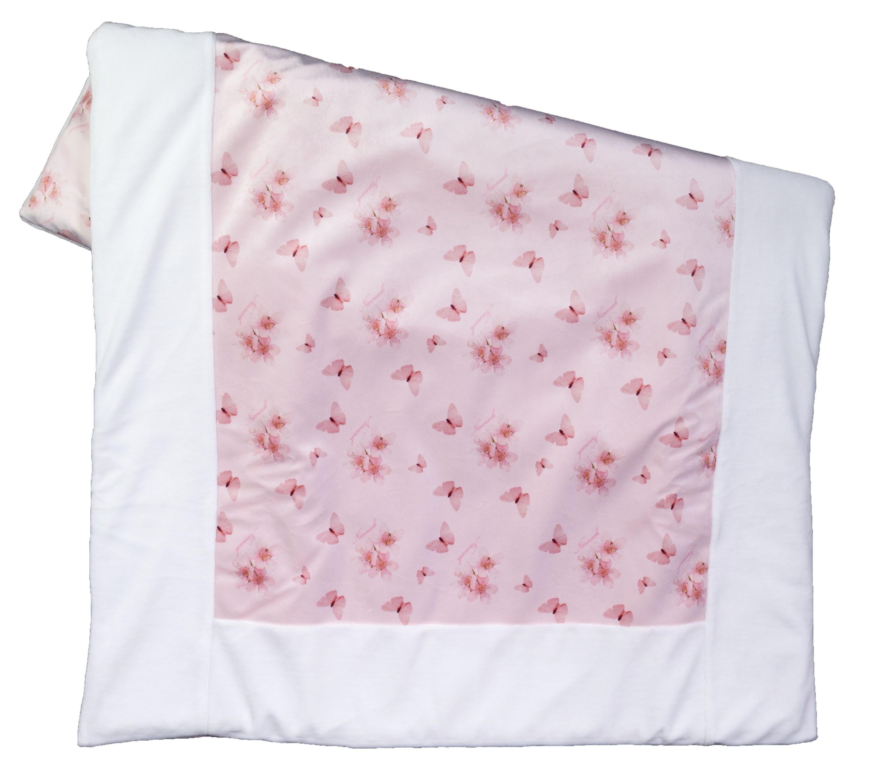 Copertina Sfoderabile In Ciniglia Bianca E Rosa Con Stampa Farfalle Corredino Invernale Neonata Ninnaoh I20COP5I - NINNAOH - LuxuryKids