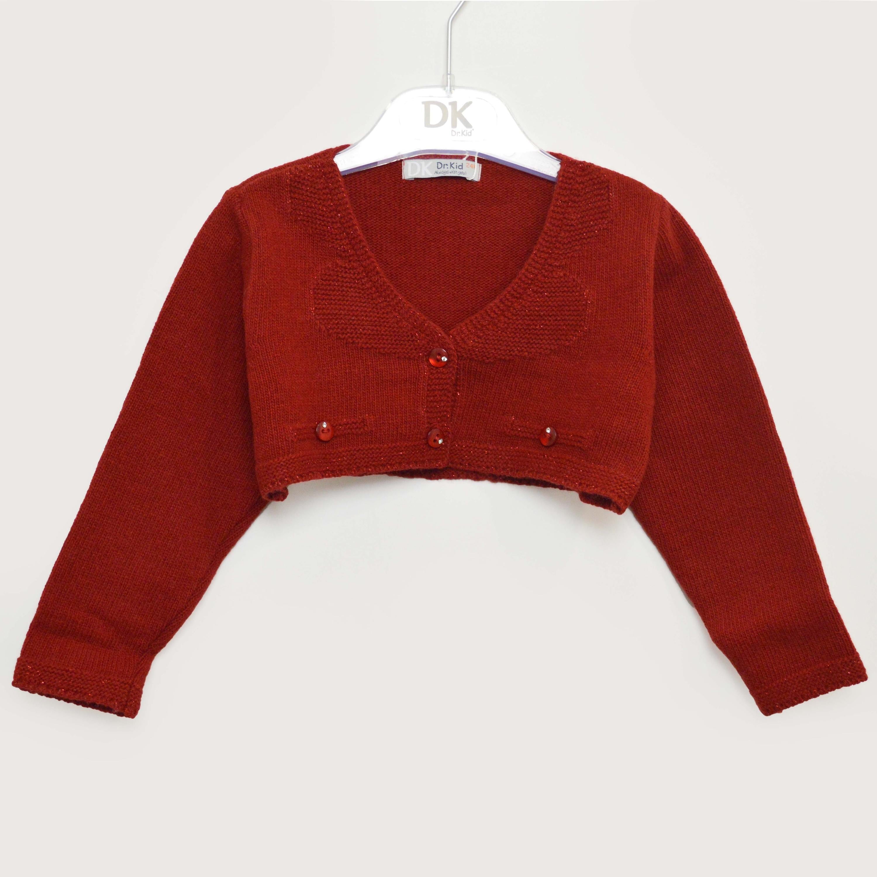 Coprispalle Bordeaux in Misto Lana Laminato in Rosso con Scollo a V Per Bambina Dr.Kids 382 - DR.KID - LuxuryKids