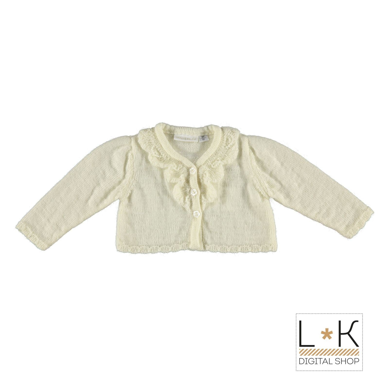 Coprispalle con Ricamo Traforato in Misto Lana Panna Neonata Minibanda H777 - MINIBANDA - LuxuryKids