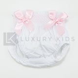 Culotte In Plumetil Con Punto Smoke E Fiocchi Rosa Neonata SARDON LA424 - SARDON - LuxuryKids