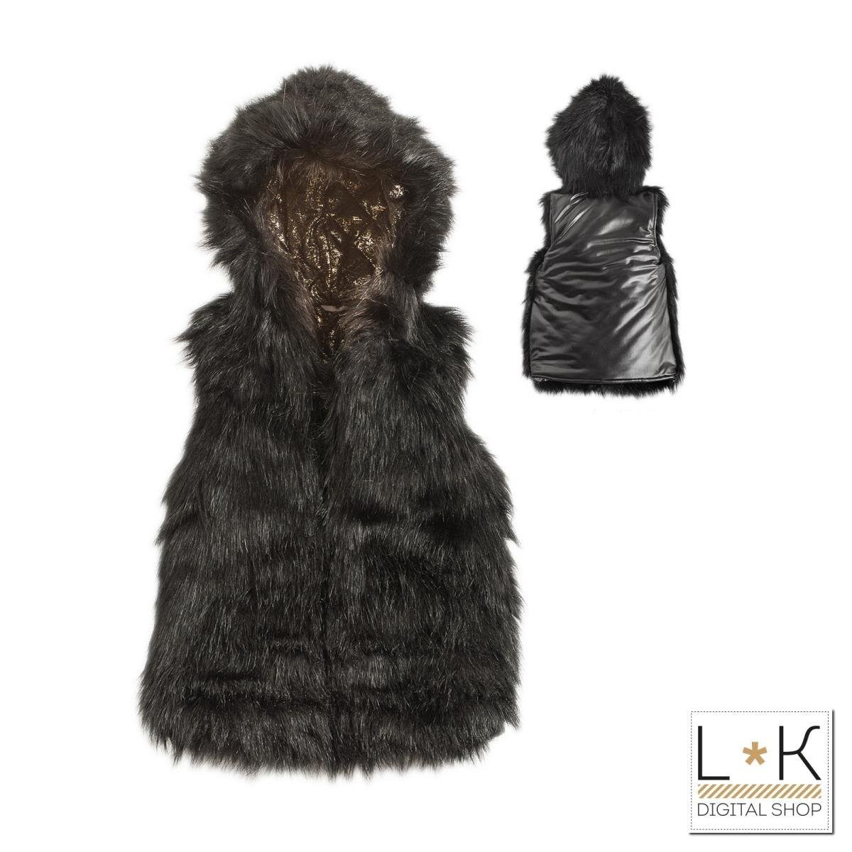 Ecopelliccia Smanicata con cappuccio Nera Bambina Sarabanda T480 - SARABANDA - LuxuryKids