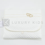 Fasciatoio Pieghevole In Cotone Trapuntato Panna Con Cuciture Oro E Cuoricini E Cuscinetto Interno Neonata LA SARTORIA D - LA SARTORIA DEI PICCOLI - LuxuryKids