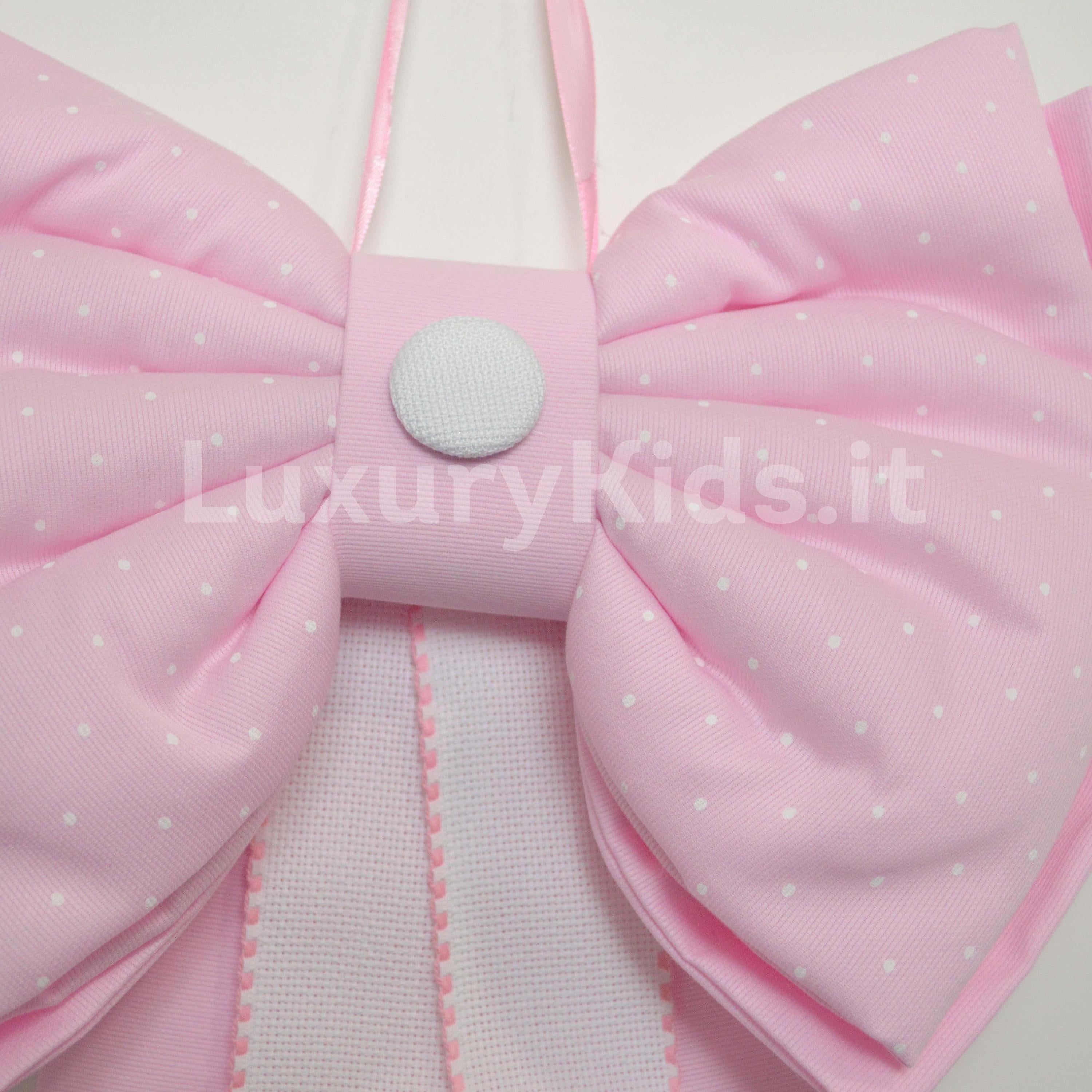 Fiocco Nascita Artigianale Rosa con Pois e Bande Ricamabili Per Neonata Handmade FIOCCOPOIS - HANDMADE - LuxuryKids