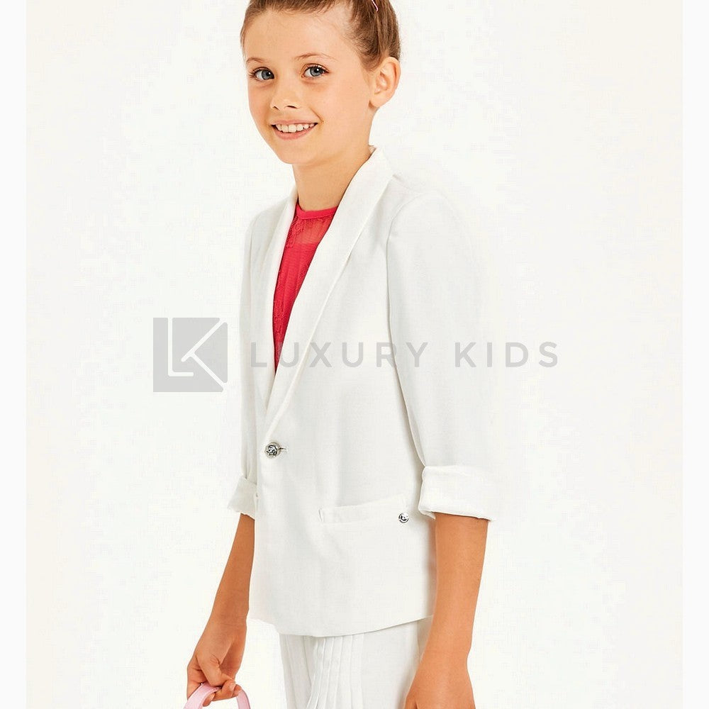 Giacca Elegante E Morbida Bianca Bambina Sarabanda J433 - SARABANDA - LuxuryKids