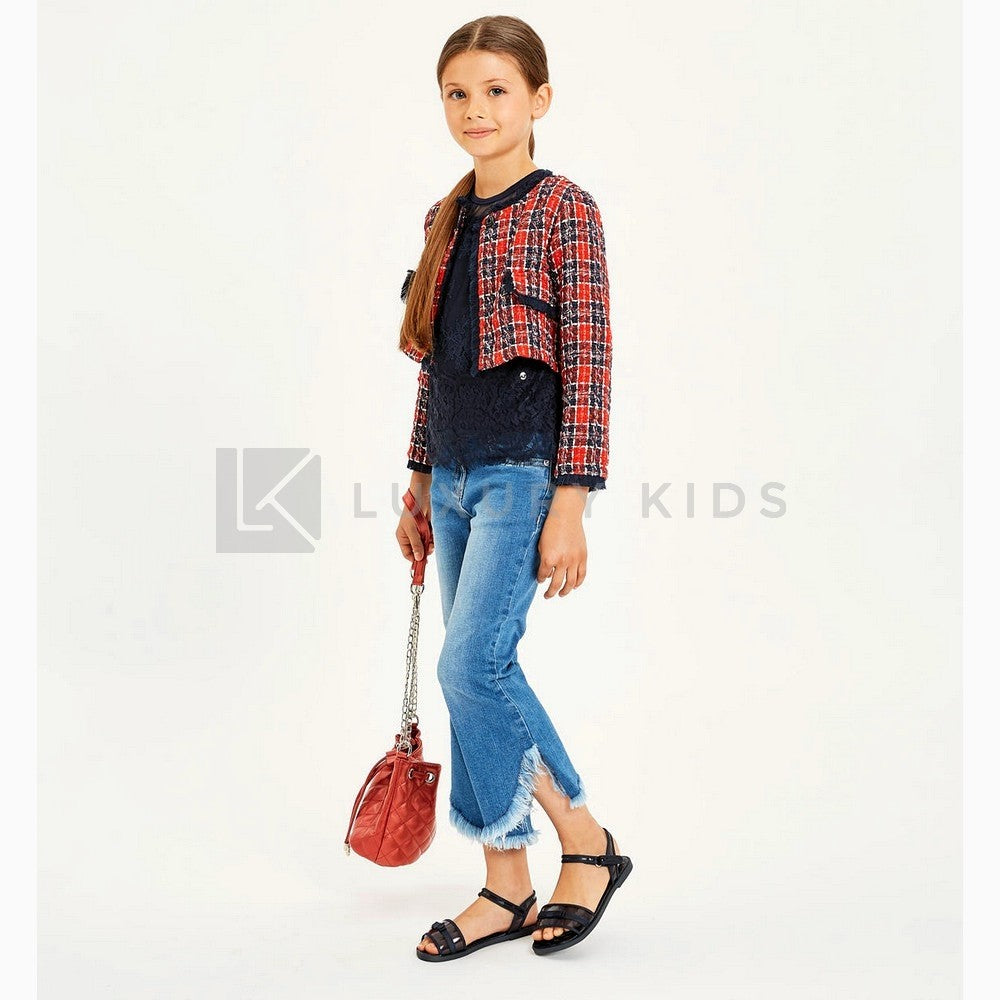 Giacca Modello Chanel Rossa E Blu Bambina Sarabanda J438 - SARABANDA - LuxuryKids