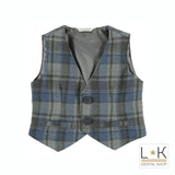 Gilet Elegante in Caldo Cotone a Quadretti Neonato Celeste-Grigio Minibanda R691 - MINIBANDA - LuxuryKids