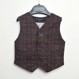 Gilet Elegante in Misto Lana Bordeaux con Effetto a Quadretti Per Neonato Manuell&Frank MF5004N - MANUELL&FRANK - LuxuryKids