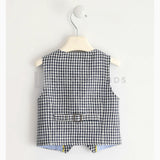 Gilet In 100% Lino A Quadretti Bianco E Blu Bambino Sarabanda J173 - SARABANDA - LuxuryKids