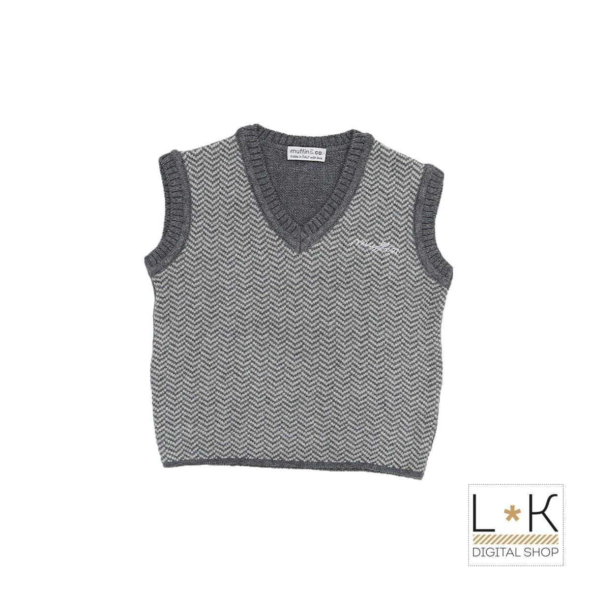 Gilet Scollo V in Misto lana Grigio Neonato Muffin&Co 6738 - MUFFIN&CO - LuxuryKids