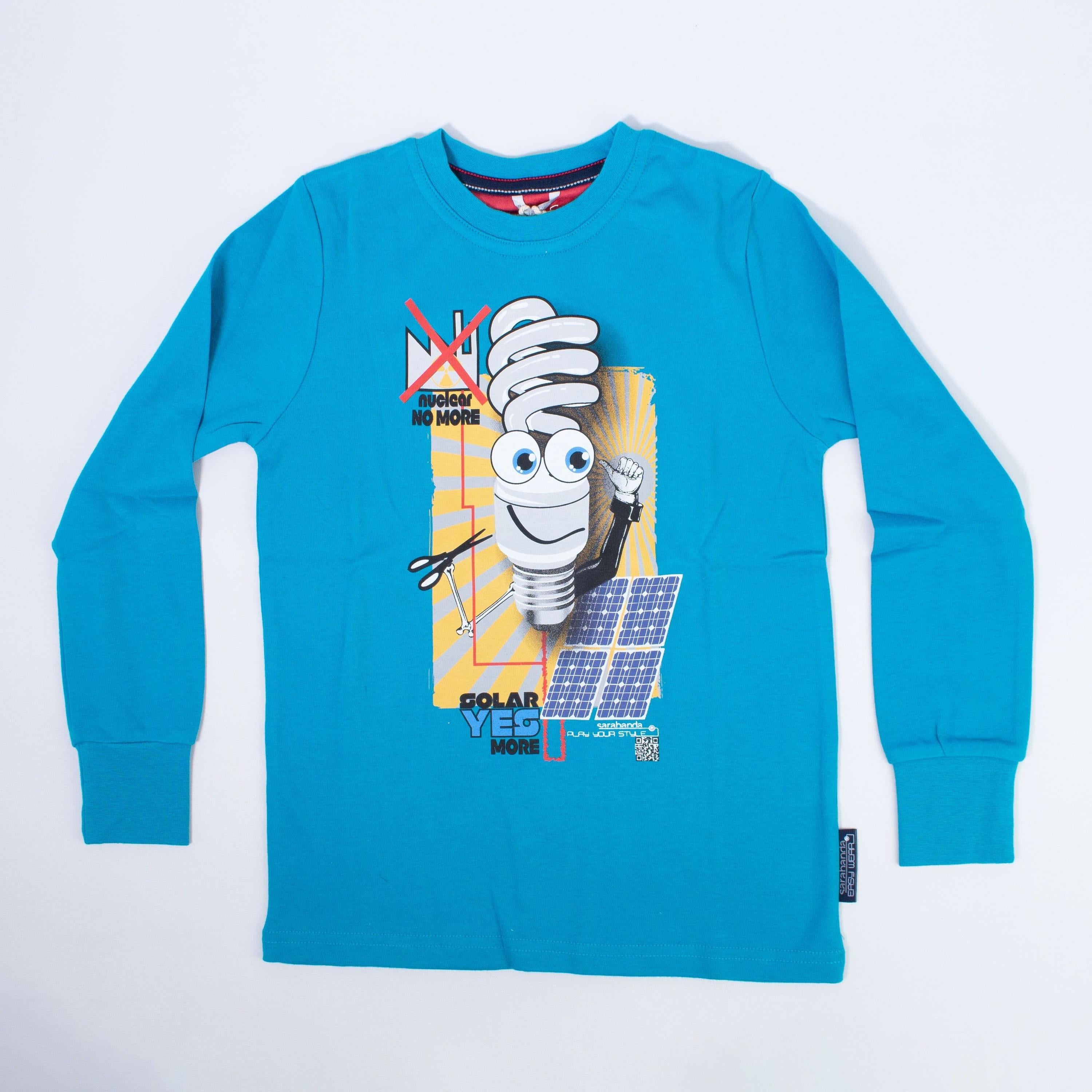 Girocollo in Caldo Cotone Celeste con Stampa Bambino Sarabanda H865 - SARABANDA - LuxuryKids