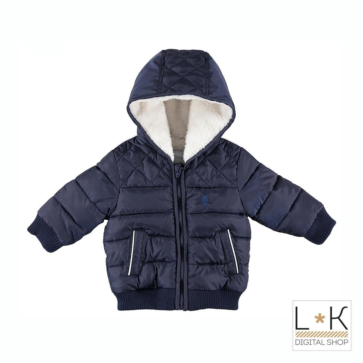 Giubbotto Bomberino pellicciaeco interna con cappuccio Neonato Blu Minibanda R652 - MINIBANDA - LuxuryKids