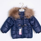 Giubbotto Imbottito con Cappuccio pelliccia Blu Neonato Bufi 9780A - BUFI - LuxuryKids