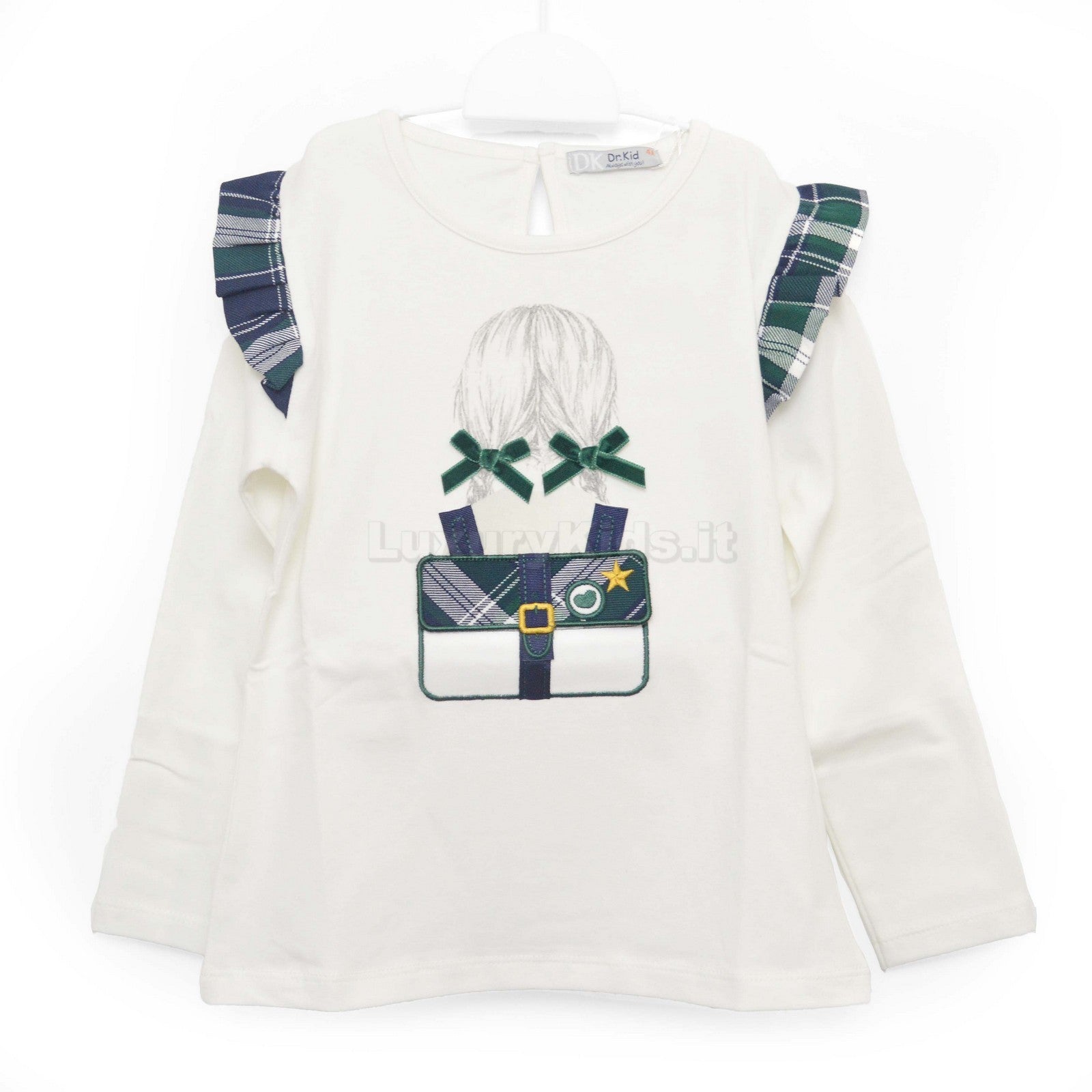 Maglia Girocollo Bianca con Stampa e Fiocchetti in Velluto Per Bambina Dr.Kids 404 - DR.KID - LuxuryKids