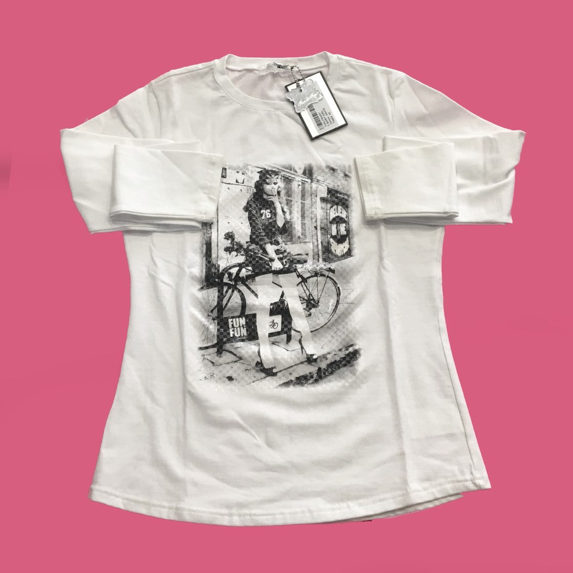 Maglia Girocollo con Stampa Bianco Bambina Fun&Fun FUNJTS4207 - FUN&FUN - LuxuryKids