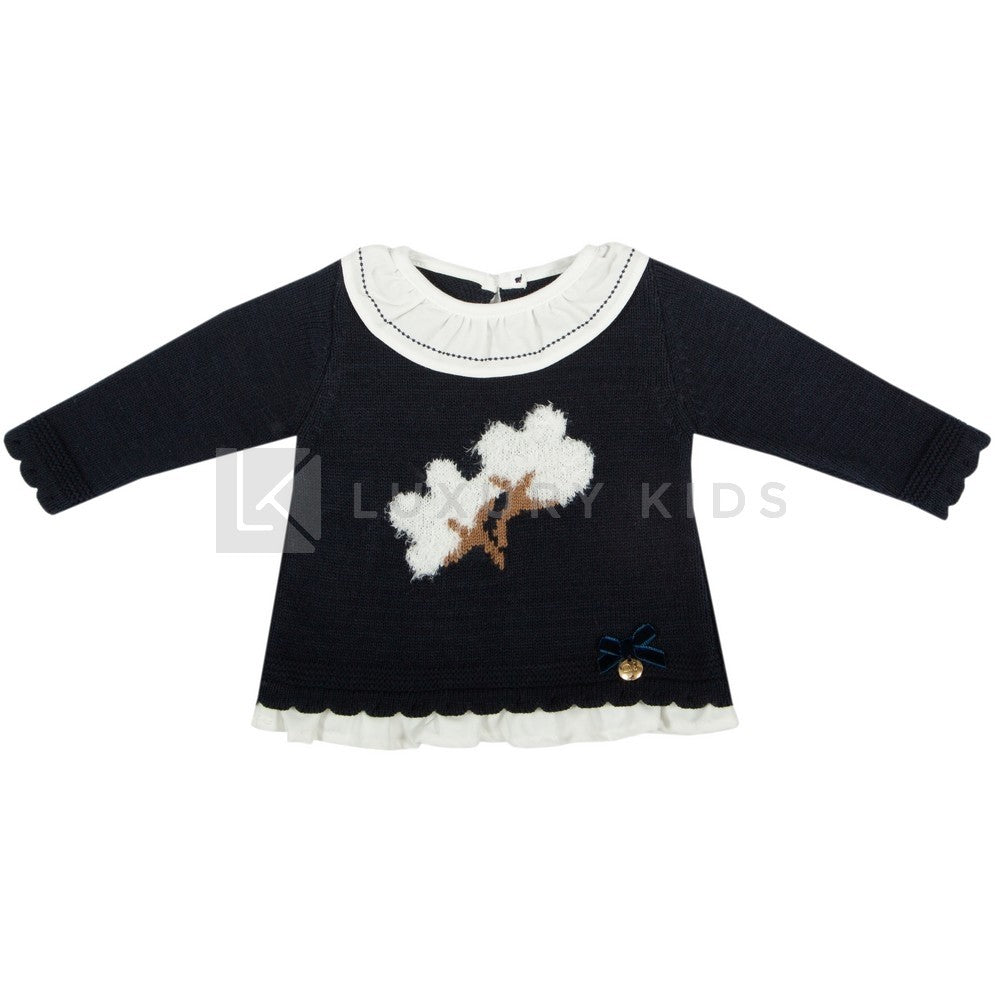 Maglioncino in misto lana blu fiori di cotone neonata DR KID 342 - DR.KID - LuxuryKids