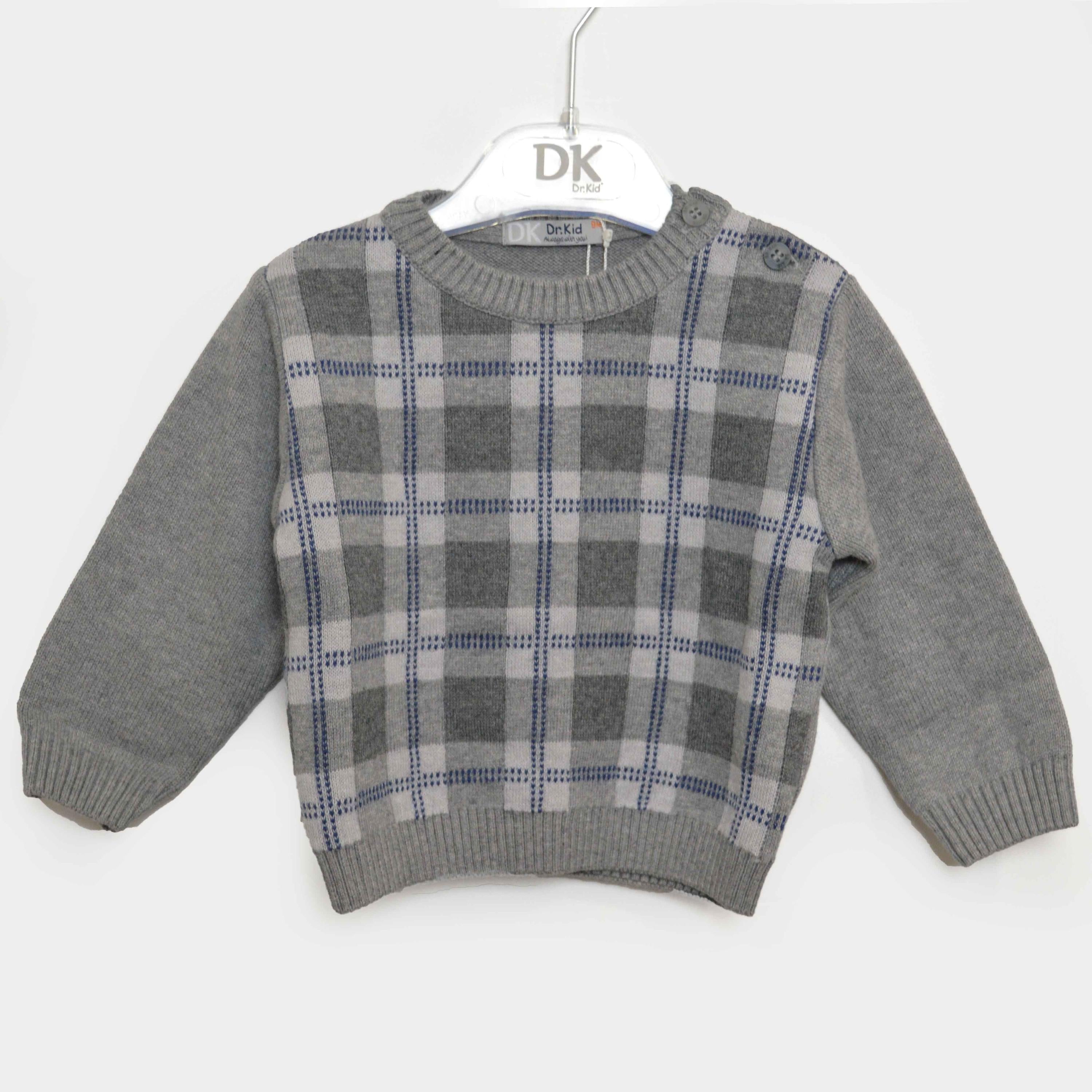 Maglioncino in Misto Lana Grigio con Fantasia a Quadretti Per Bambino Dr.Kids 560 - DR.KID - LuxuryKids