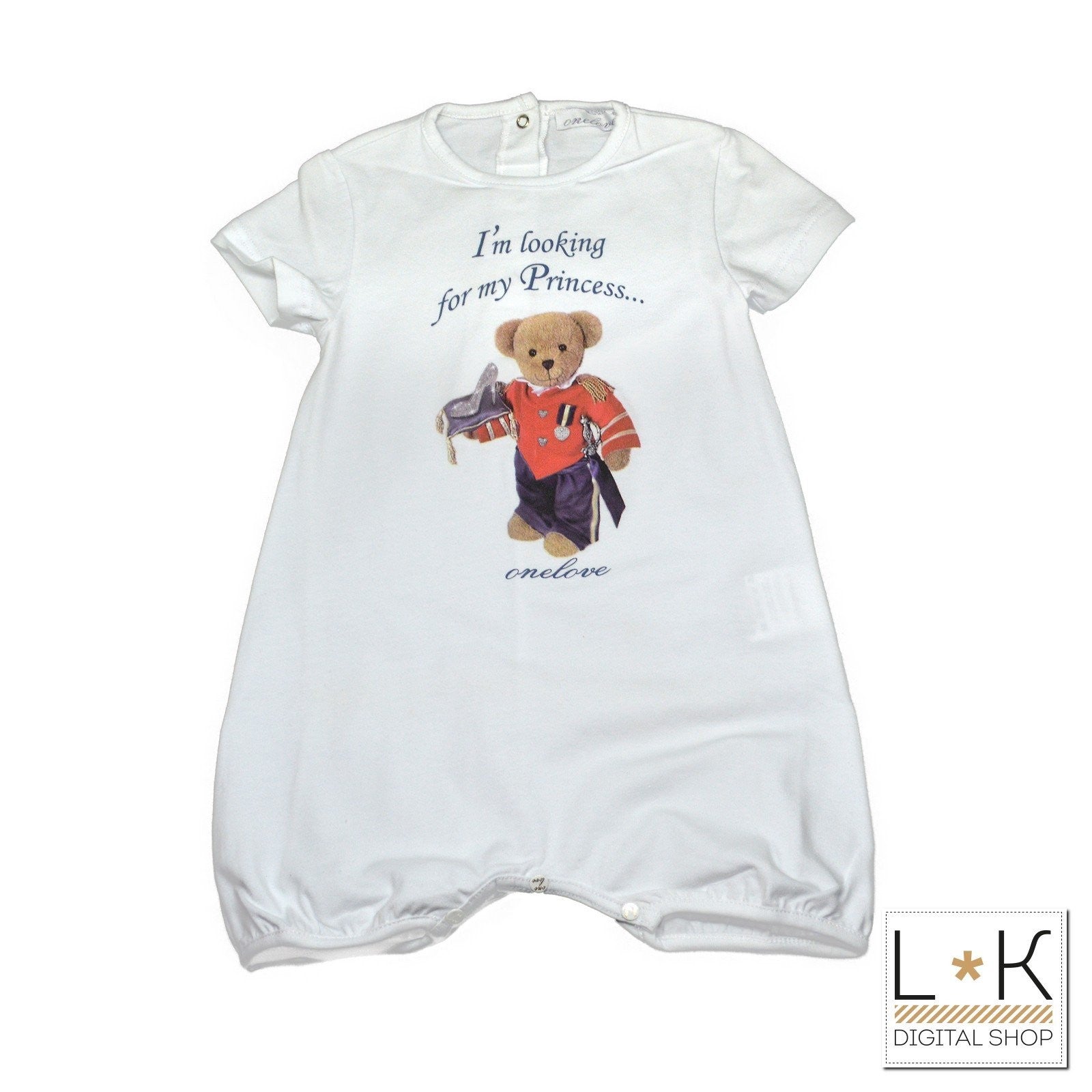 Pagliaccetto in Cotone con stampa Orso Neonato Bianco Onelove 328J113 - ONE LOVE - LuxuryKids