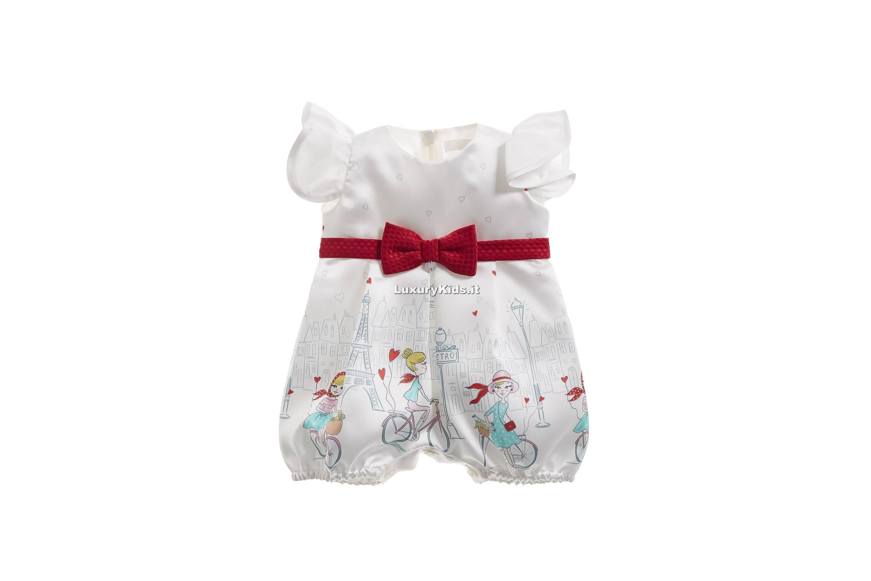 Pagliaccetto in Raso Con Stampa Parigi Elegante Chic Neonata Ninnaoh E19121 - NINNAOH - LuxuryKids