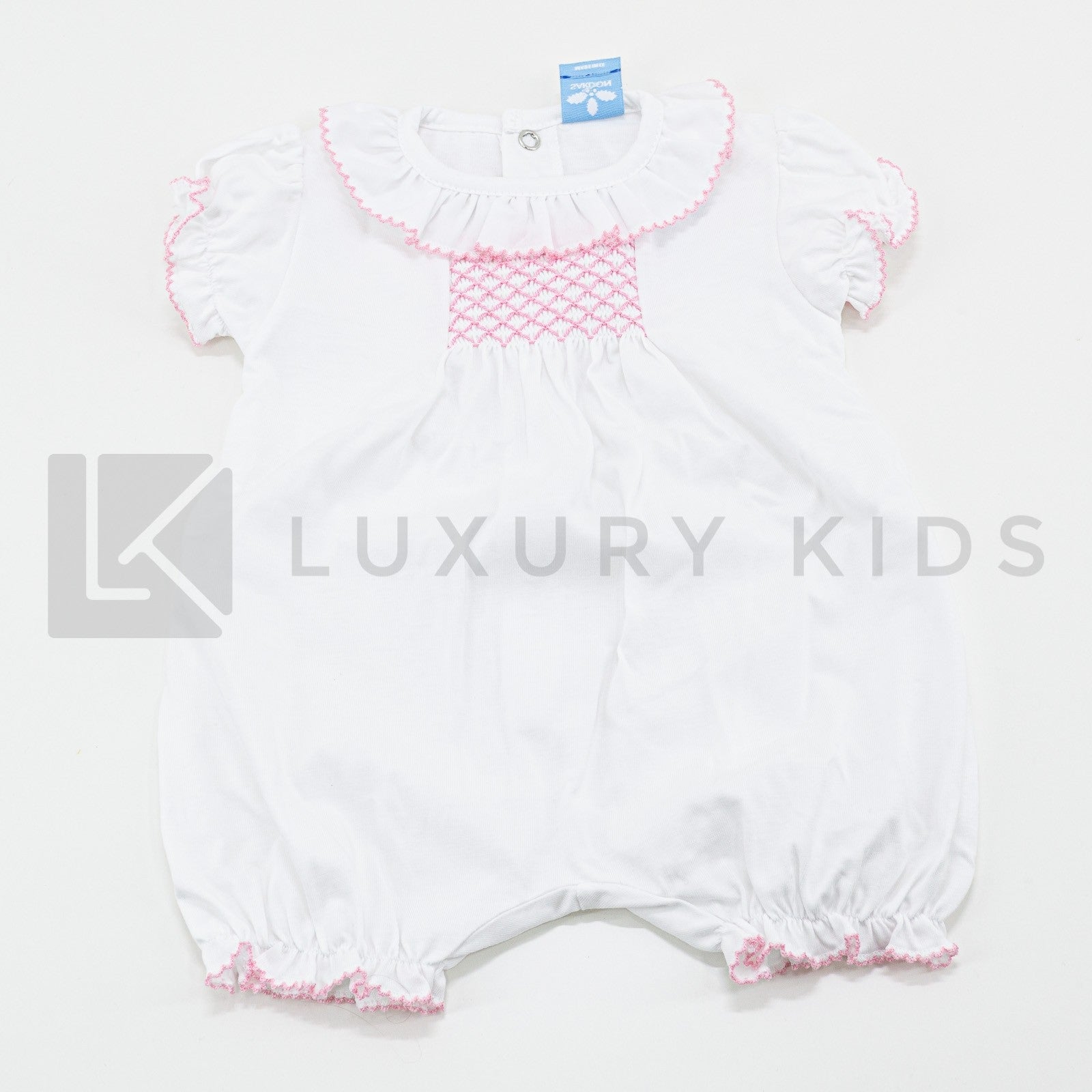 Pagliaccetto Intero In Cotone Bianco Con Punto Smock Neonato-a Sardon LA416 - SARDON - LuxuryKids