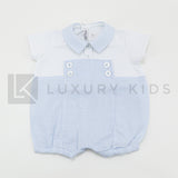 Pagliaccetto Intero In Cotone Bianco E Azzurro Neonato LA SARTORIA DEI PICCOLI LPB751 - LA SARTORIA DEI PICCOLI - LuxuryKids