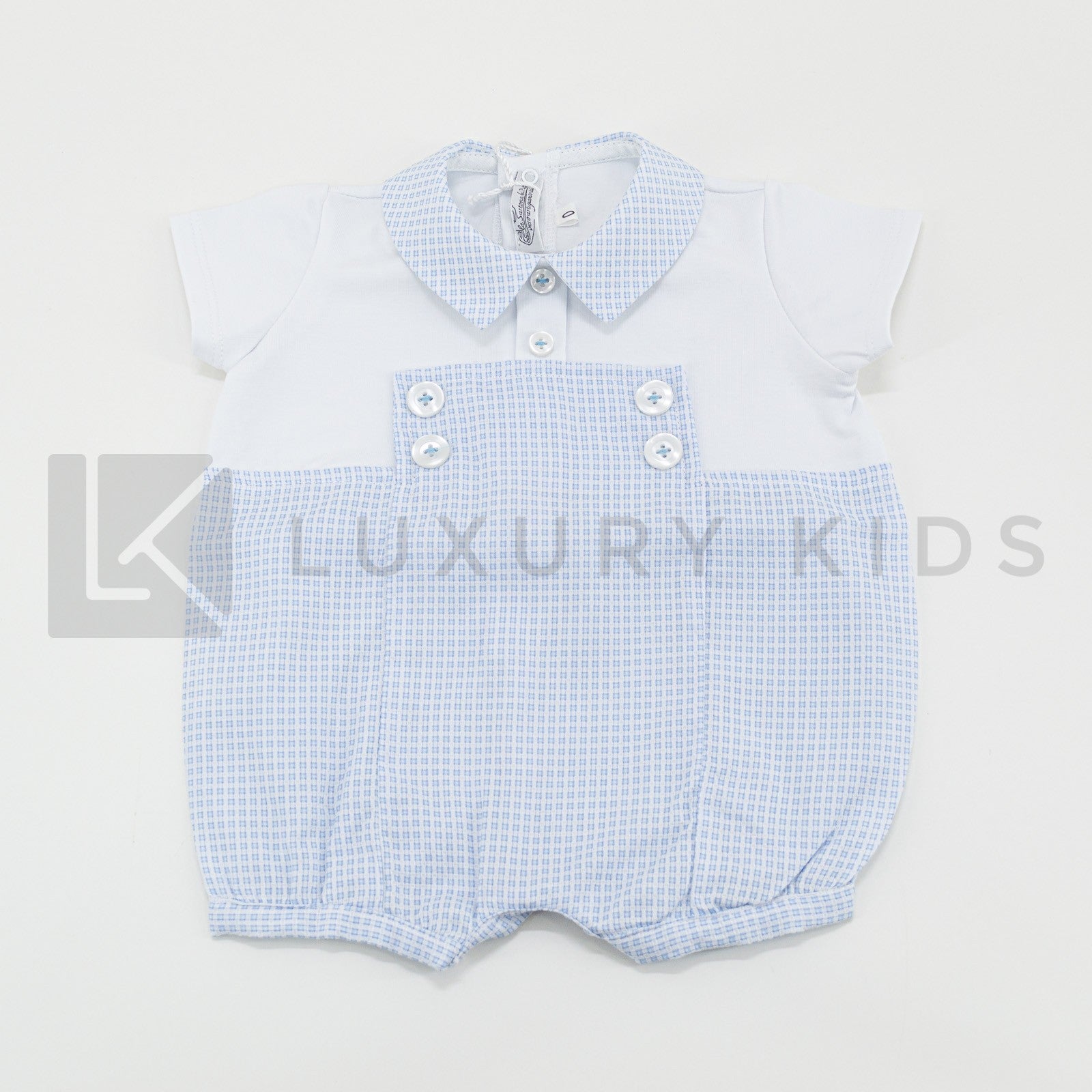 Pagliaccetto Intero In Cotone Bianco E Azzurro Neonato LA SARTORIA DEI PICCOLI LPB751 - LA SARTORIA DEI PICCOLI - LuxuryKids