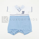 Pagliaccetto Intero In Cotone Bianco E Piquet Azzurro Neonato LA SARTORIA DEI PICCOLI LP752 - LA SARTORIA DEI PICCOLI - LuxuryKids