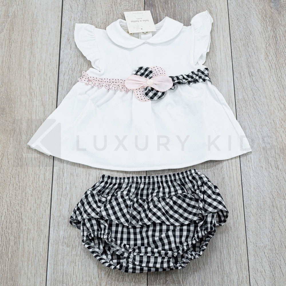 Pagliaccetto Spezzato In Cotone Bianco-Nero Neonata Teto E Tatta CC220 - TETO E TATTA - LuxuryKids