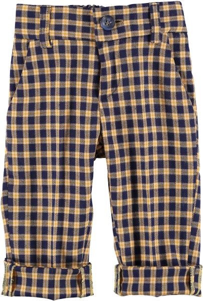 Pantalone Caldo Cotone Fantasia a Quadri Blu-Senape Neonato Manuell&Frank MF1159N - MANUELL&FRANK - LuxuryKids