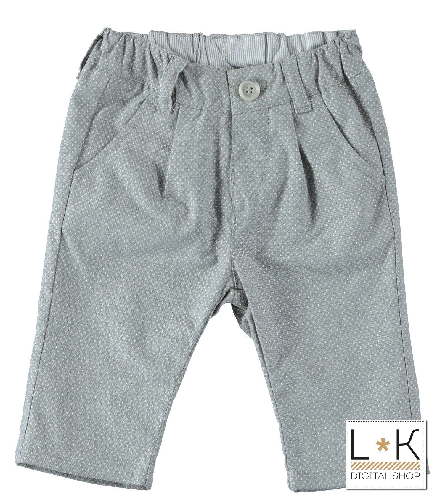 Pantalone Lungo Microfantasia In Cotone Grigio Neonato Minibanda U654 - MINIBANDA - LuxuryKids