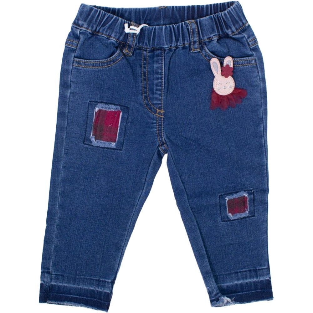 Pantalone Monrbido In Denim Con Toppe Check Per Neonata MINIBANDA 1756 - MINIBANDA - LuxuryKids