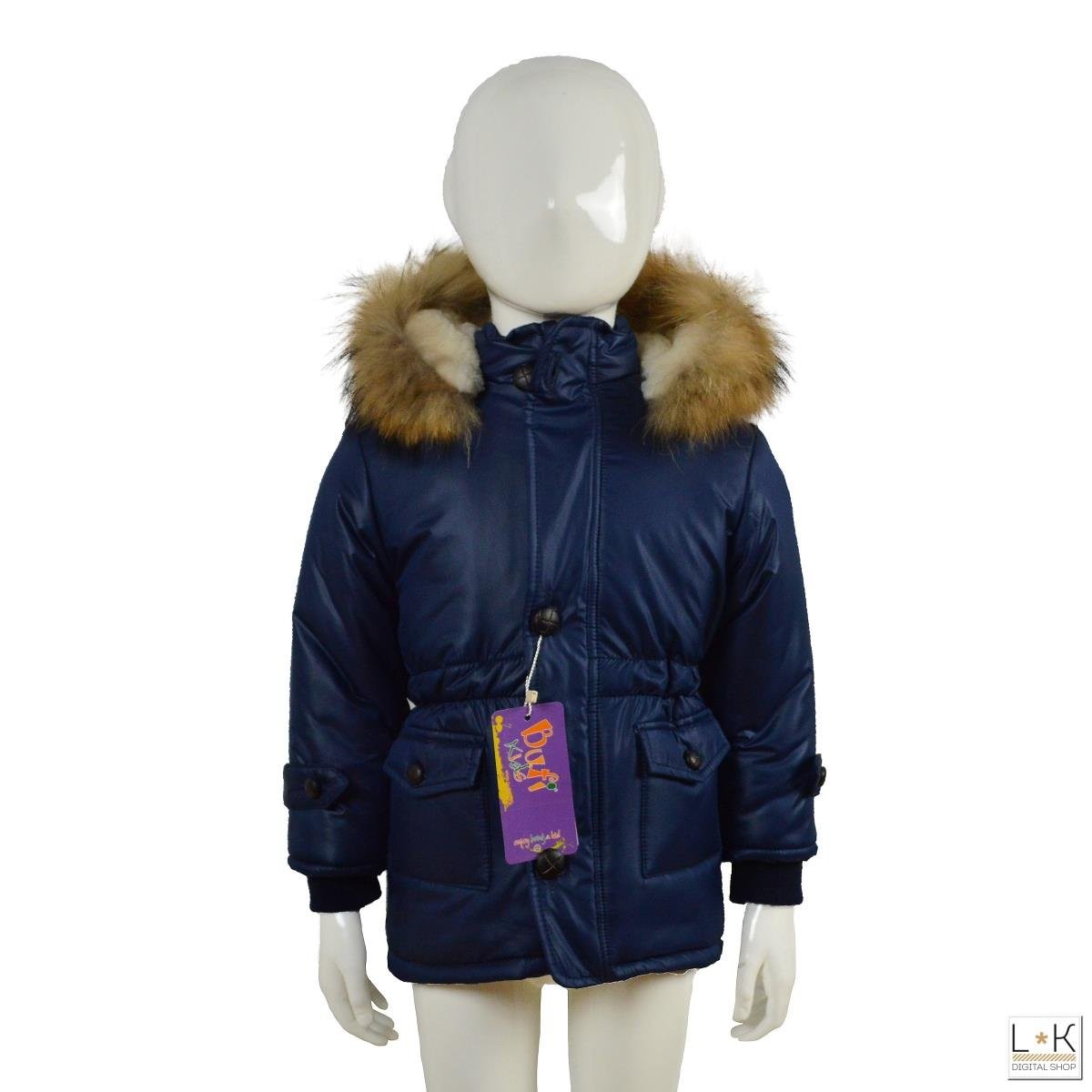 Parka con Cappuccio con pelliccia originale  Blu Neonato Bufi 9762A - BUFI - LuxuryKids