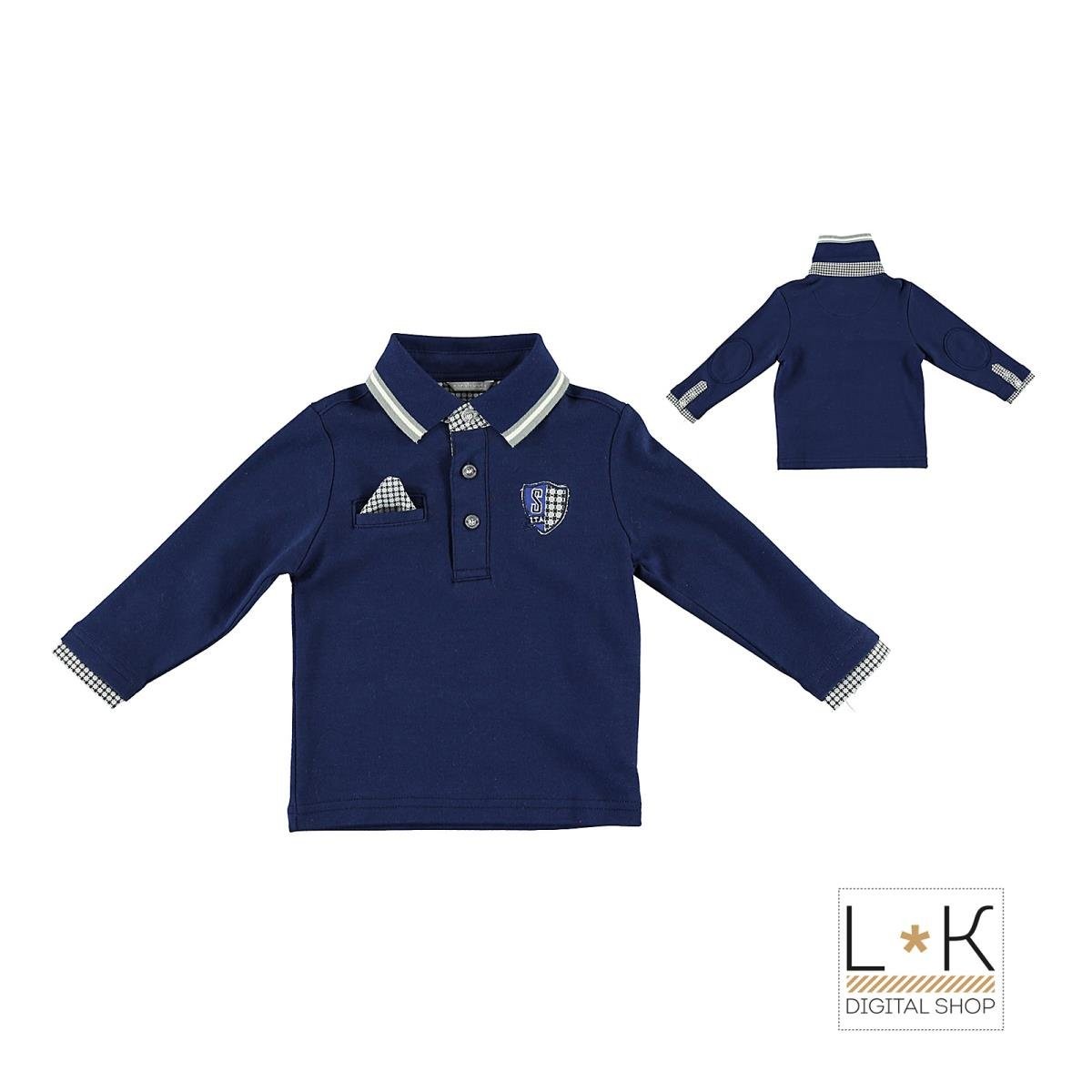 Polo in Caldo Cotone Blu con Pochette Incorporata Neonato Sarabanda N130 - SARABANDA - LuxuryKids