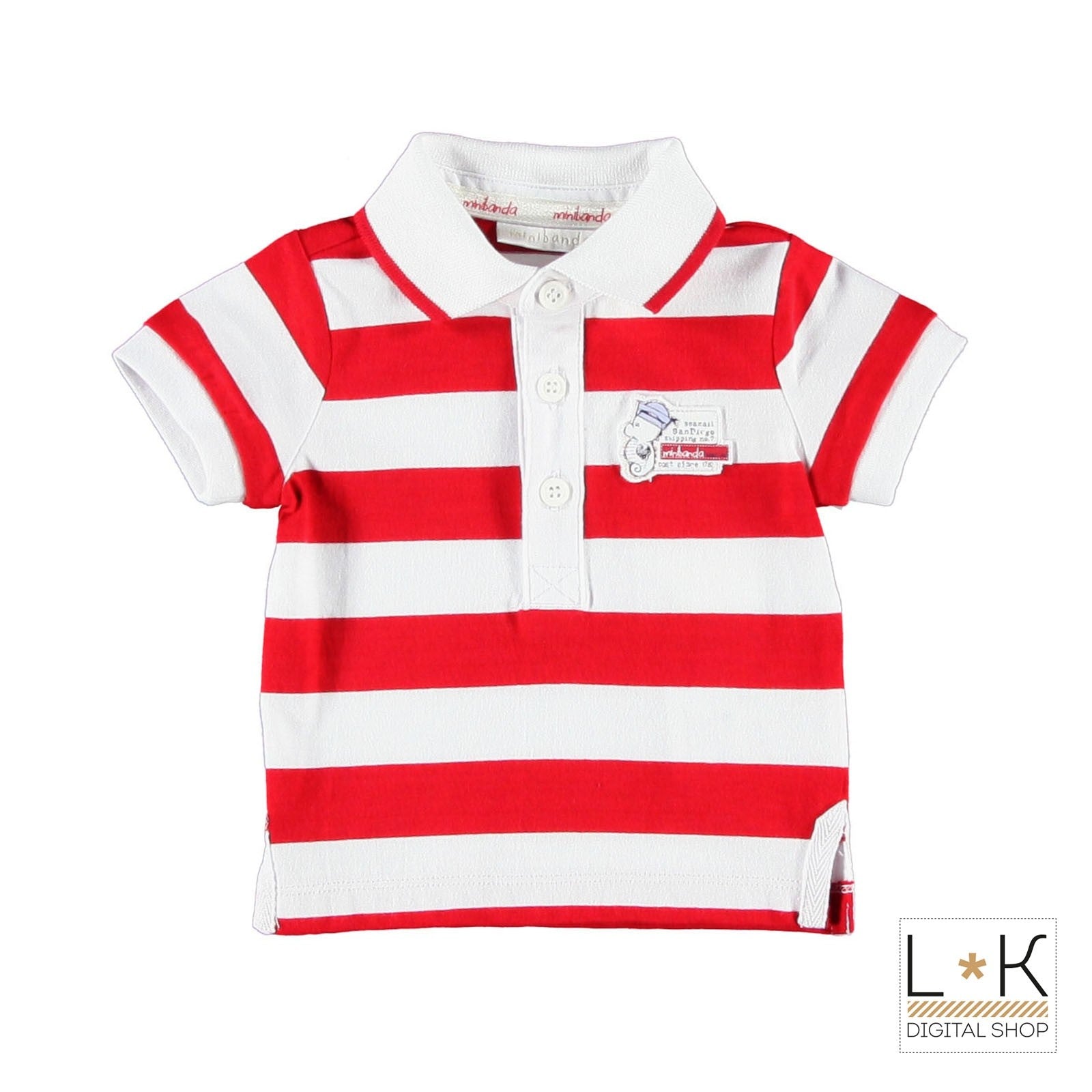 Polo in Cotone a Righe Bianco-Rosso Neonato Minibanda G651 - MINIBANDA - LuxuryKids