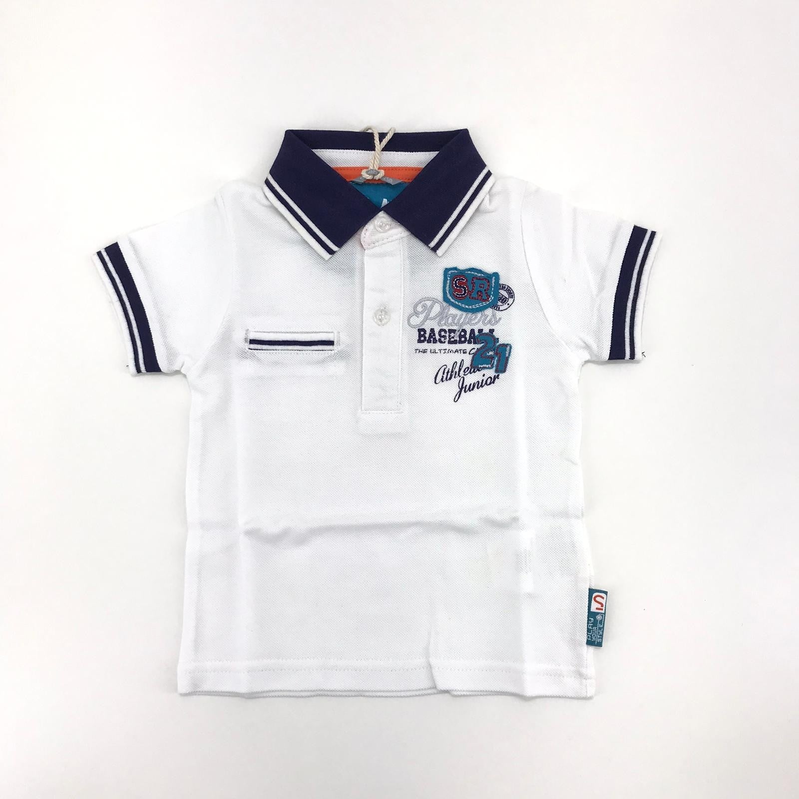 Polo in Cotone Bianco Effetto Nido D'ape con Ricamo Neonato Sarabanda DI826 - SARABANDA - LuxuryKids