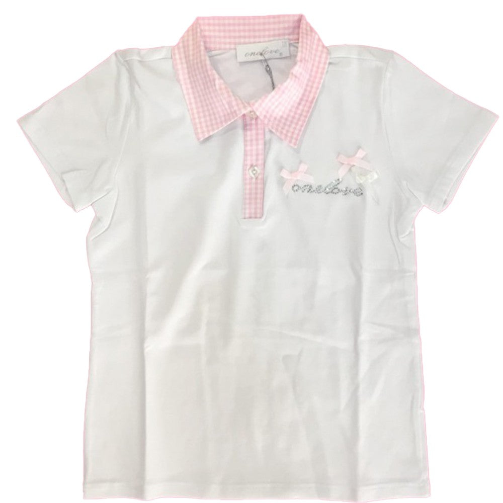 Polo in Cotone Bianco-Rosa Bambina One Love 210J103 - ONE LOVE - LuxuryKids