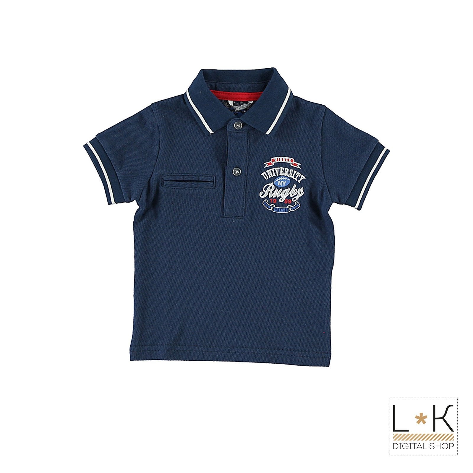Polo in Cotone Blu con Ricamo Neonato Sarabanda M829 - SARABANDA - LuxuryKids