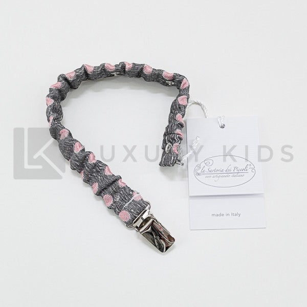 Portaciuccio In Tessuto Grigio A Poise Rosa Neonata LA SARTORIA DEI PICCOLI LPO653 - LA SARTORIA DEI PICCOLI - LuxuryKids
