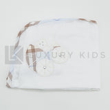 Quadrato Di Garza Bianco Con Bordatura A Quadri Marrone E Azzurro Neonato LA SARTORIA DEI PICCOLI LQ356 - LA SARTORIA DEI PICCOLI - LuxuryKids