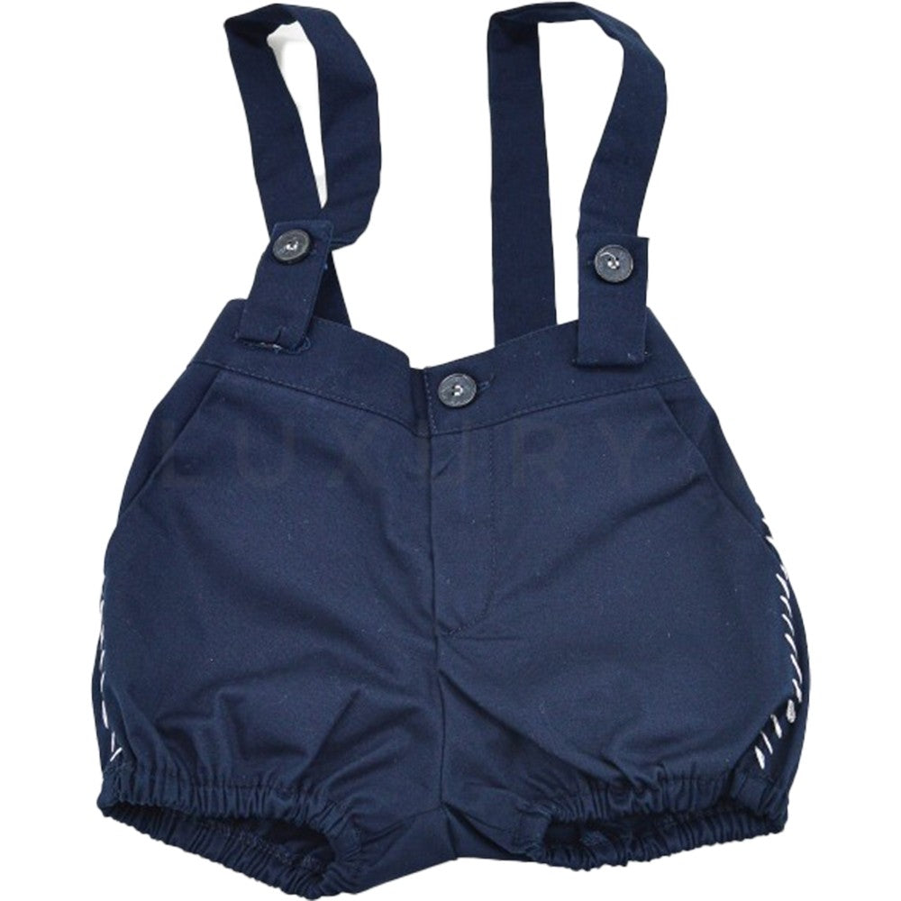 Salopette A Pagliaccetto In Cotone In Tinta Unita Blu Neonato Manuell & Frank MF2132I - MANUELL&FRANK - LuxuryKids