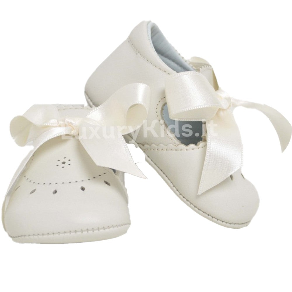 Scarpa da Culla A Francesina in Pelle Panna Con Fiocco NeonatI Panyno A2217 - PANYNO - LuxuryKids