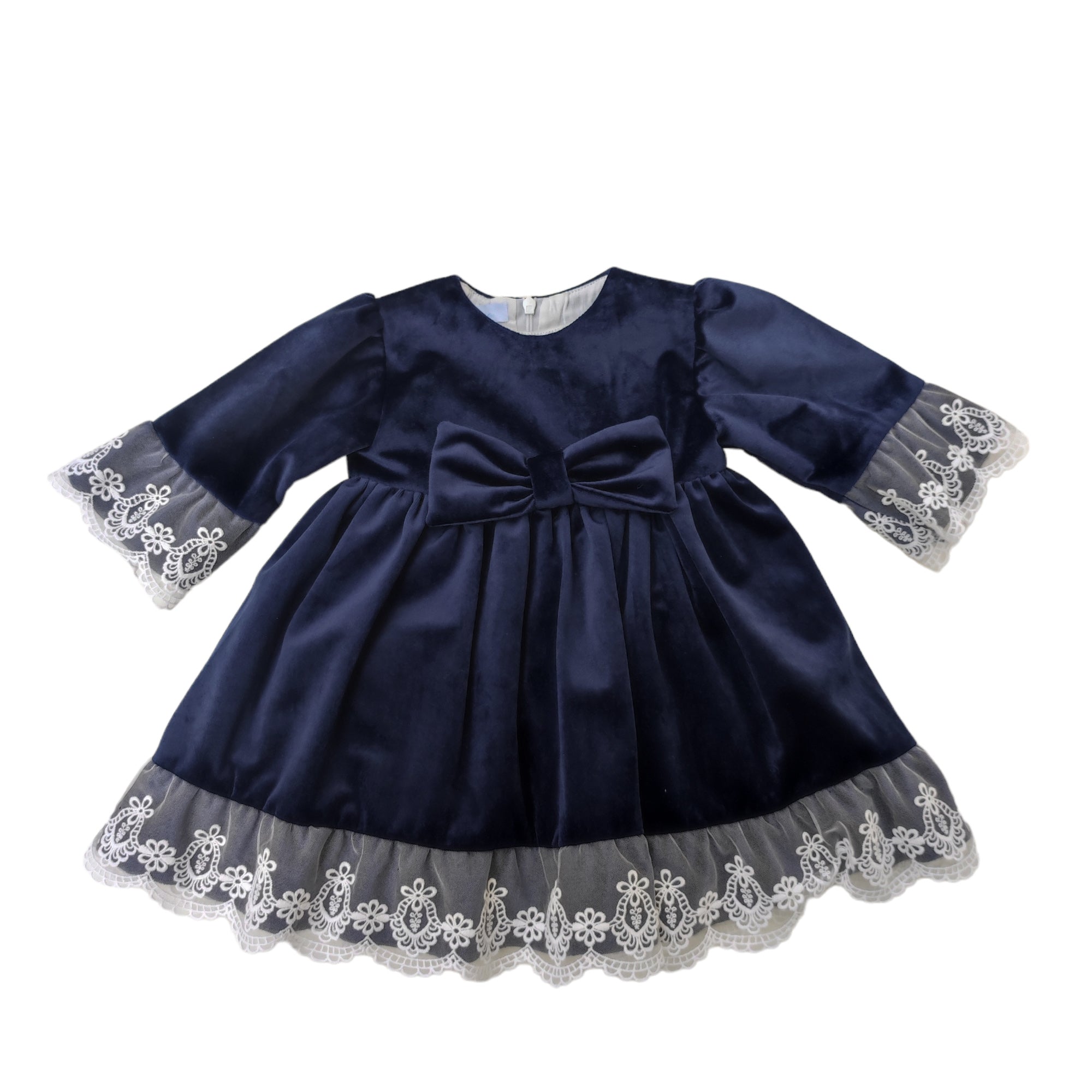 Abito In Velluto Con Pizzo Bambina GRANLEI 304 - Baby Fashion - LuxuryKids