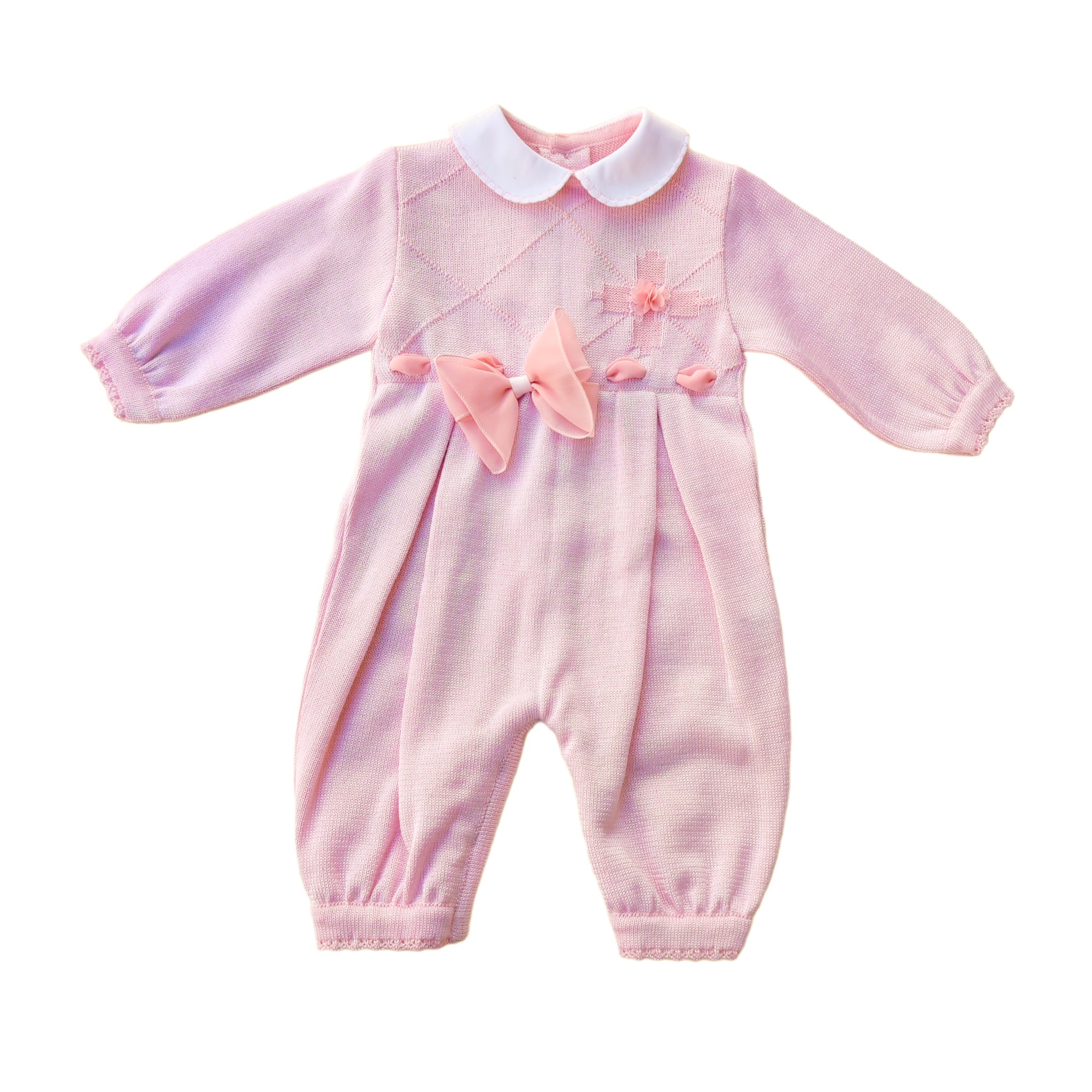 Tutina Intera In Lana E Seta Rosa Neonata CREAZIONI LUANA 7051 - CREAZIONI LUANA - LuxuryKids