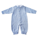 Tutina Intera In 100% Lana Con Colletto Azzurra Neonato CREAZIONI LUANA 7031 - CREAZIONI LUANA - LuxuryKids